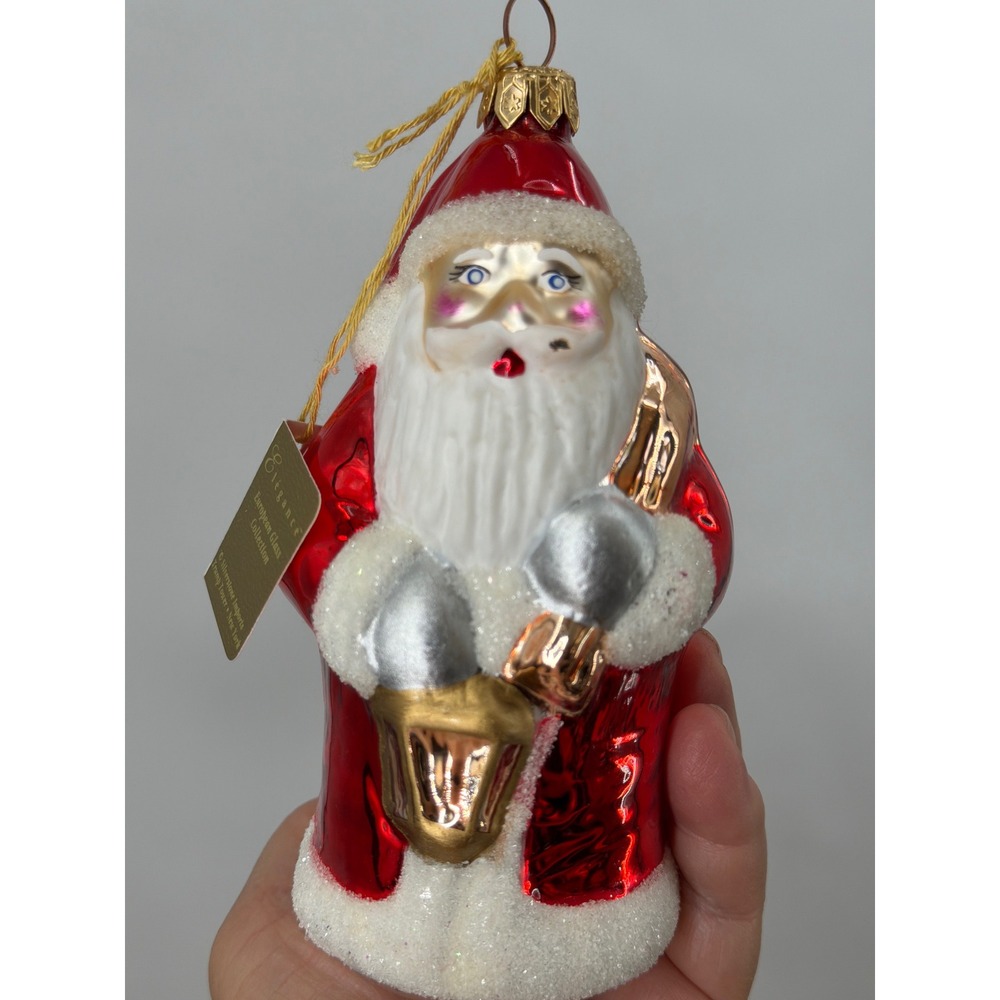 Elegance European Glass Santa Ornament Red Gold Lantern Poland Silverstone 5.5"